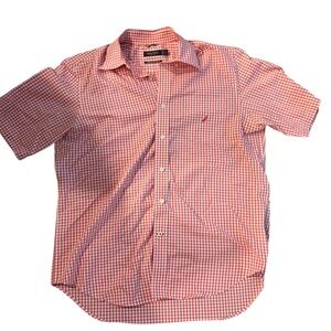 Nautica Men’s Red Checked Short-Sleeve Button Down Shirt Size Large